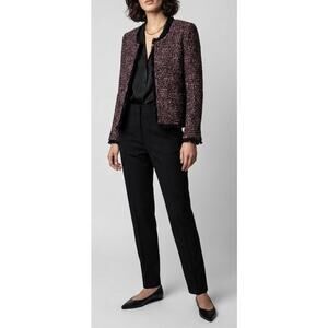 Zadig & Voltaire Volia Boucle Tweed Fringe Jacket Womens 34 / XS Red Blue Blazer